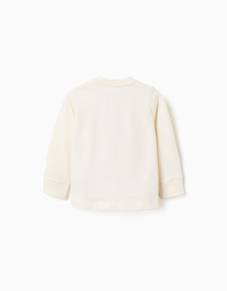 T-shirt de algodão com estampado de raposa para bebé menino, branco