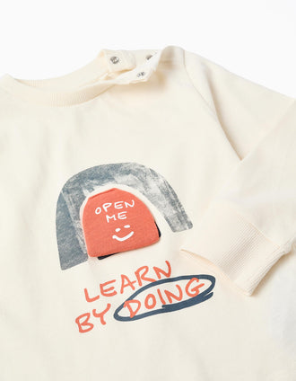 T-shirt de algodão com estampado de raposa para bebé menino, branco