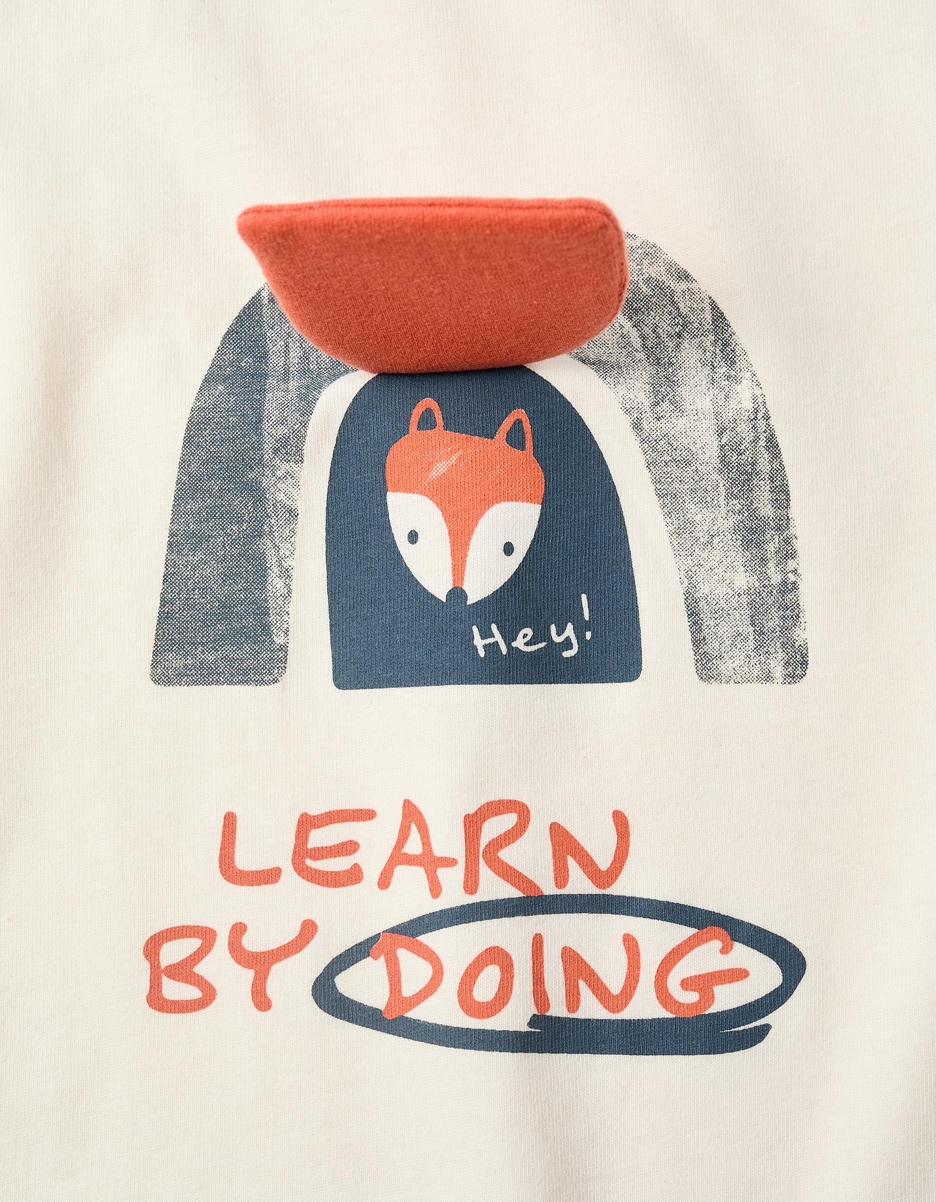 Long sleeve cotton T-shirt with fox print for baby boys, white