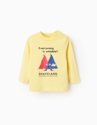 T-shirt de Manga Comprida em Algodão para Bebé Menino 'What', Amarelo