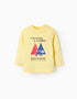 Long Sleeve Cotton T-shirt for Baby Boys 'What', Yellow