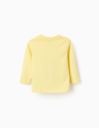 T-shirt de Manga Comprida em Algodão para Bebé Menino 'What', Amarelo