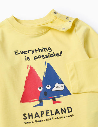 T-shirt de Manga Comprida em Algodão para Bebé Menino 'What', Amarelo