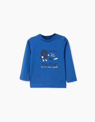 T-shirt de manga comprida de algodão 'Pico' para bebé menino, azul