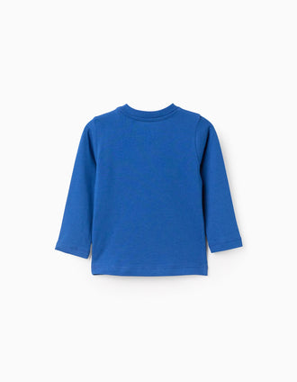 T-shirt de manga comprida de algodão 'Pico' para bebé menino, azul