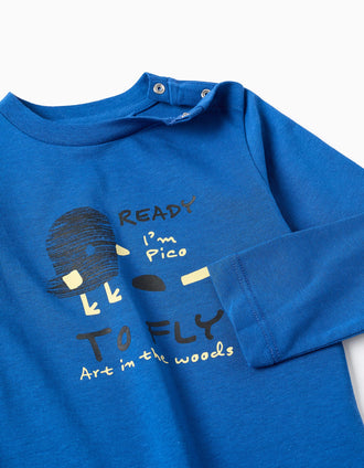 T-shirt de manga comprida de algodão 'Pico' para bebé menino, azul