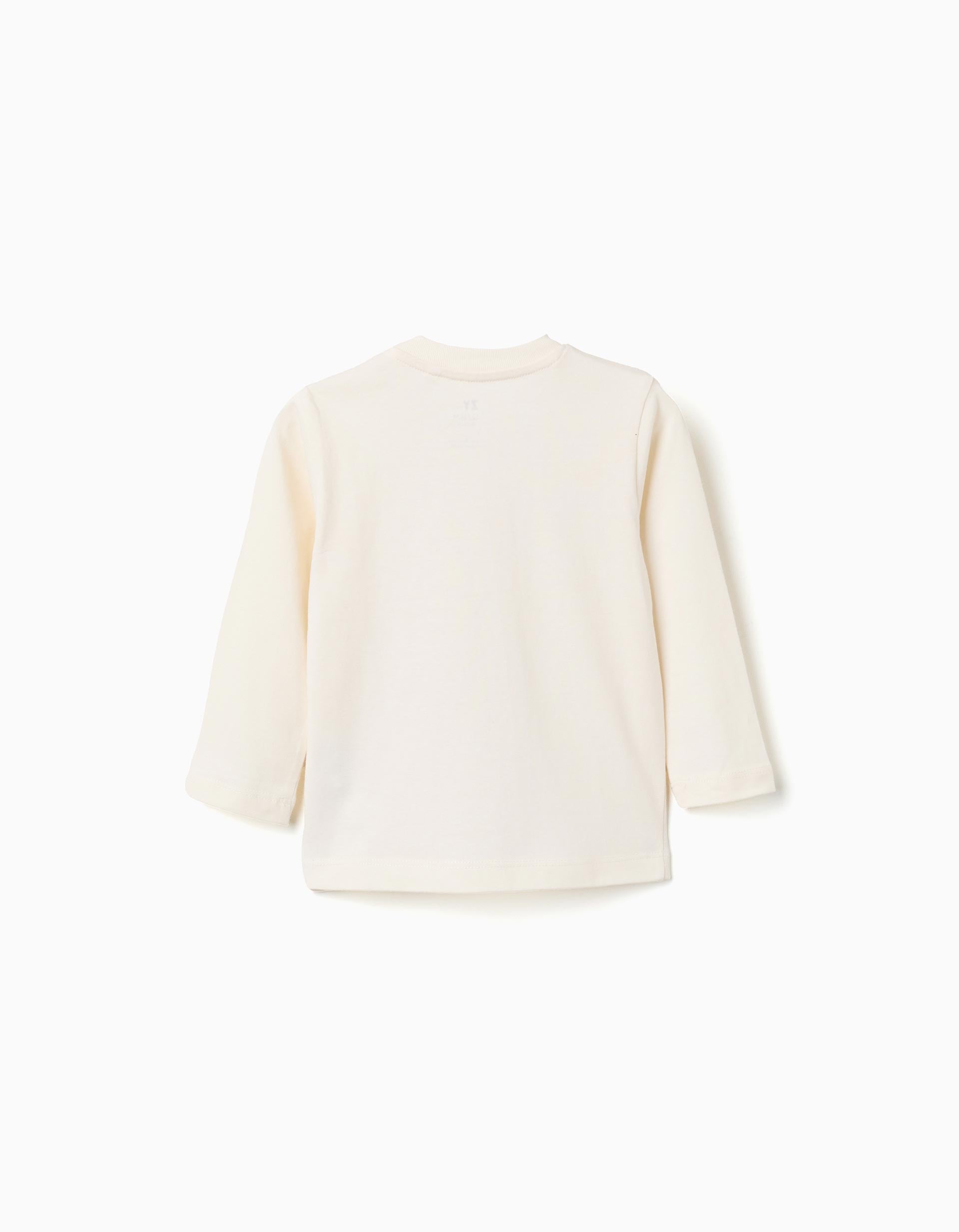 Long sleeve cotton T-shirt 'fox and worm' for baby boys, white