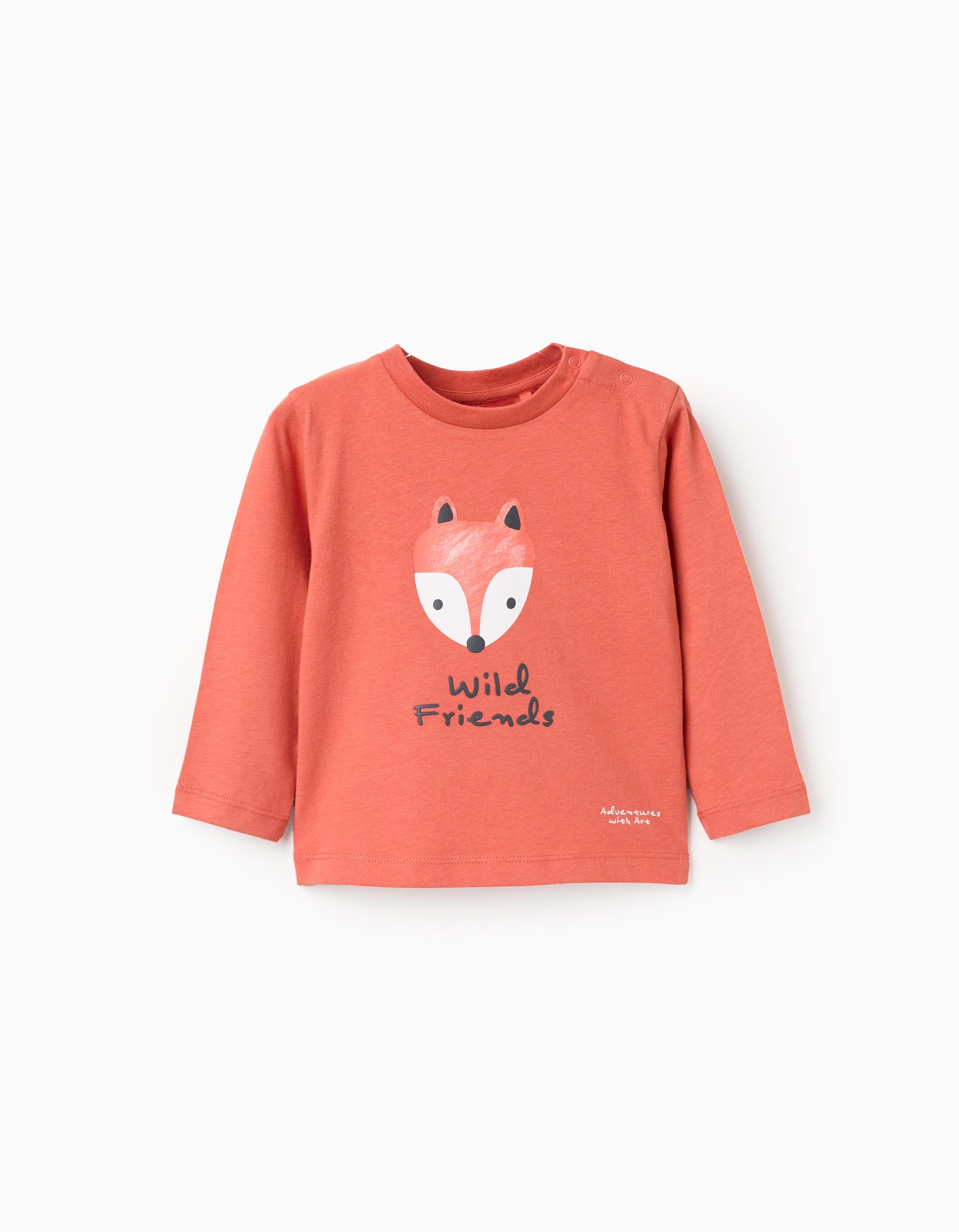 Long sleeve cotton T-shirt 'fox' for baby boys, orange