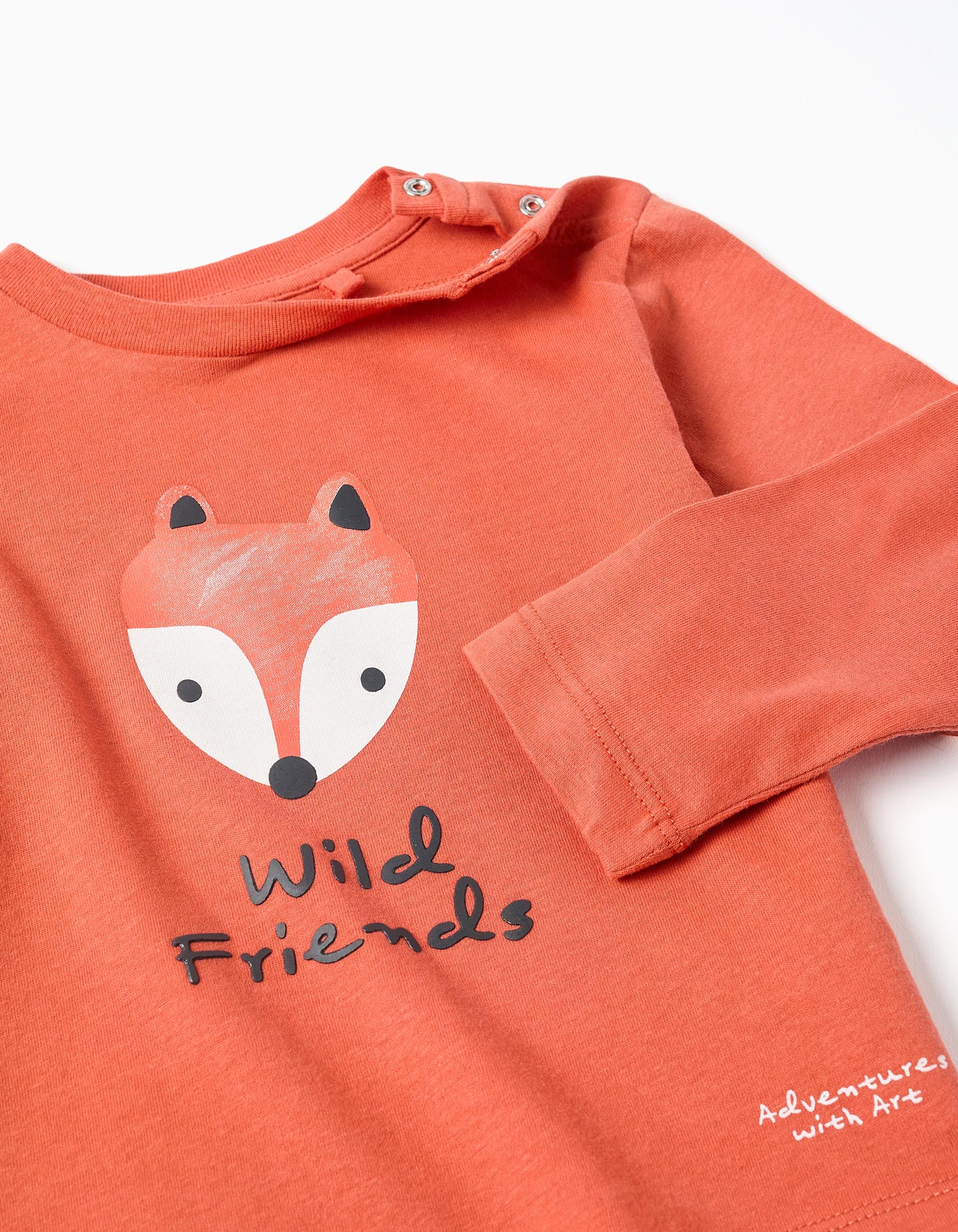 Long sleeve cotton T-shirt 'fox' for baby boys, orange