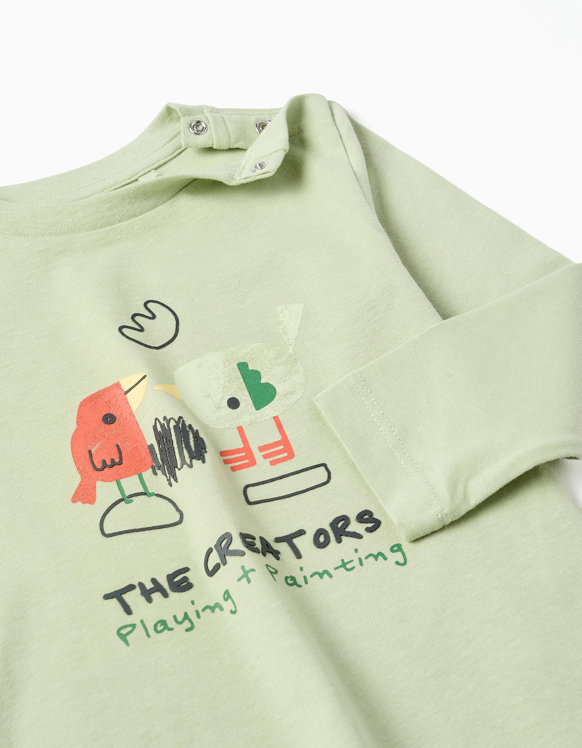 Long sleeve cotton T-shirt 'birds' for baby boys, light green