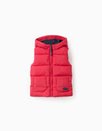 Colete Acolchoado com Capuz para Bebé Menino, Vermelho