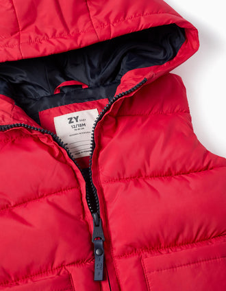 Colete Acolchoado com Capuz para Bebé Menino, Vermelho