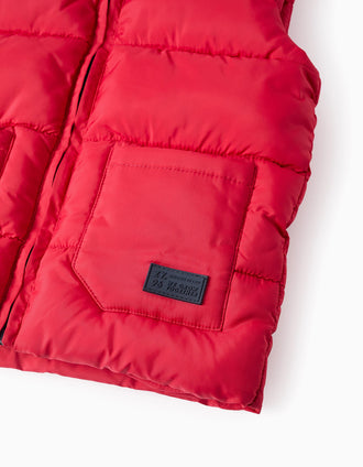Colete Acolchoado com Capuz para Bebé Menino, Vermelho