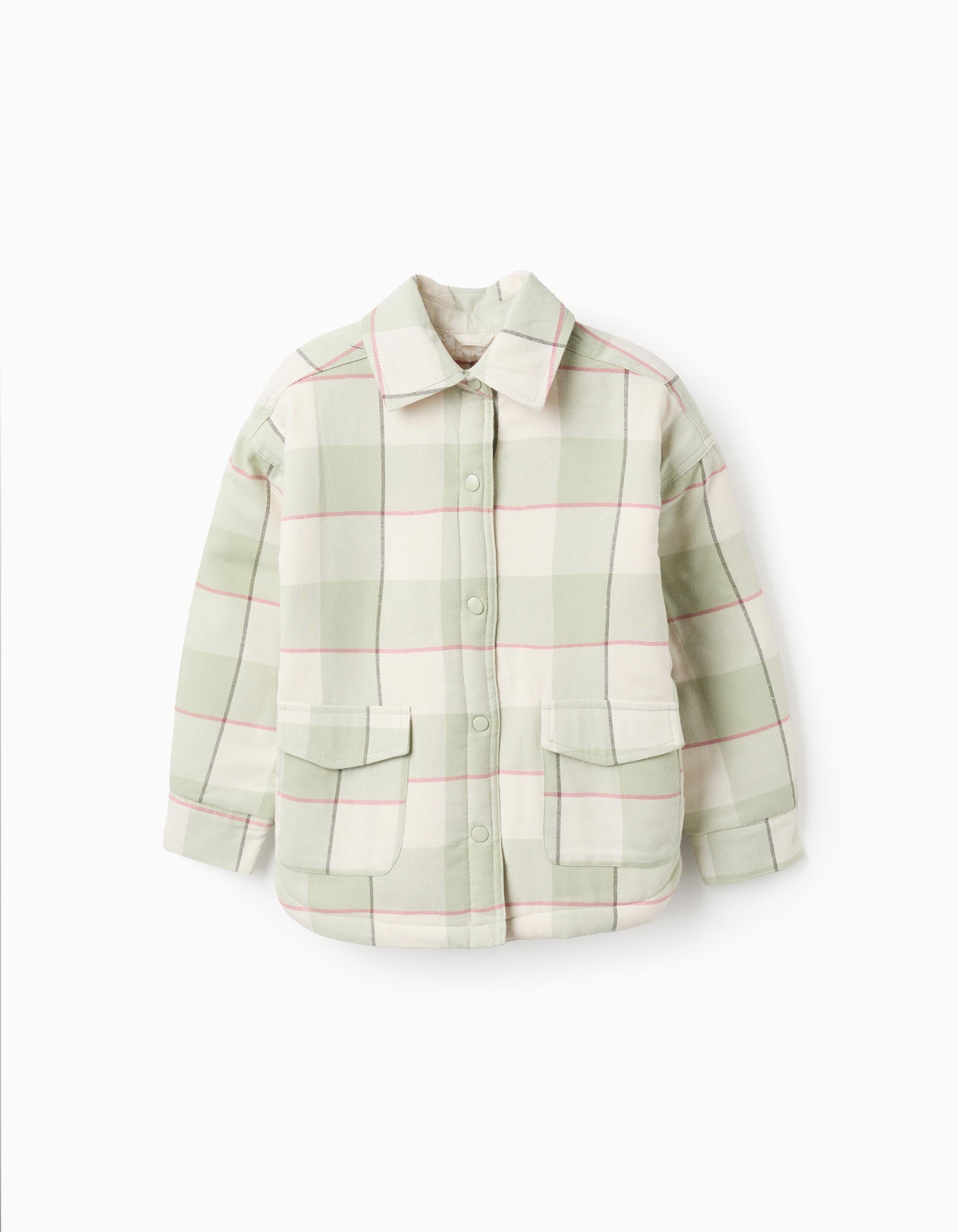 Flannel jacket with sherpa lining for girls, light green