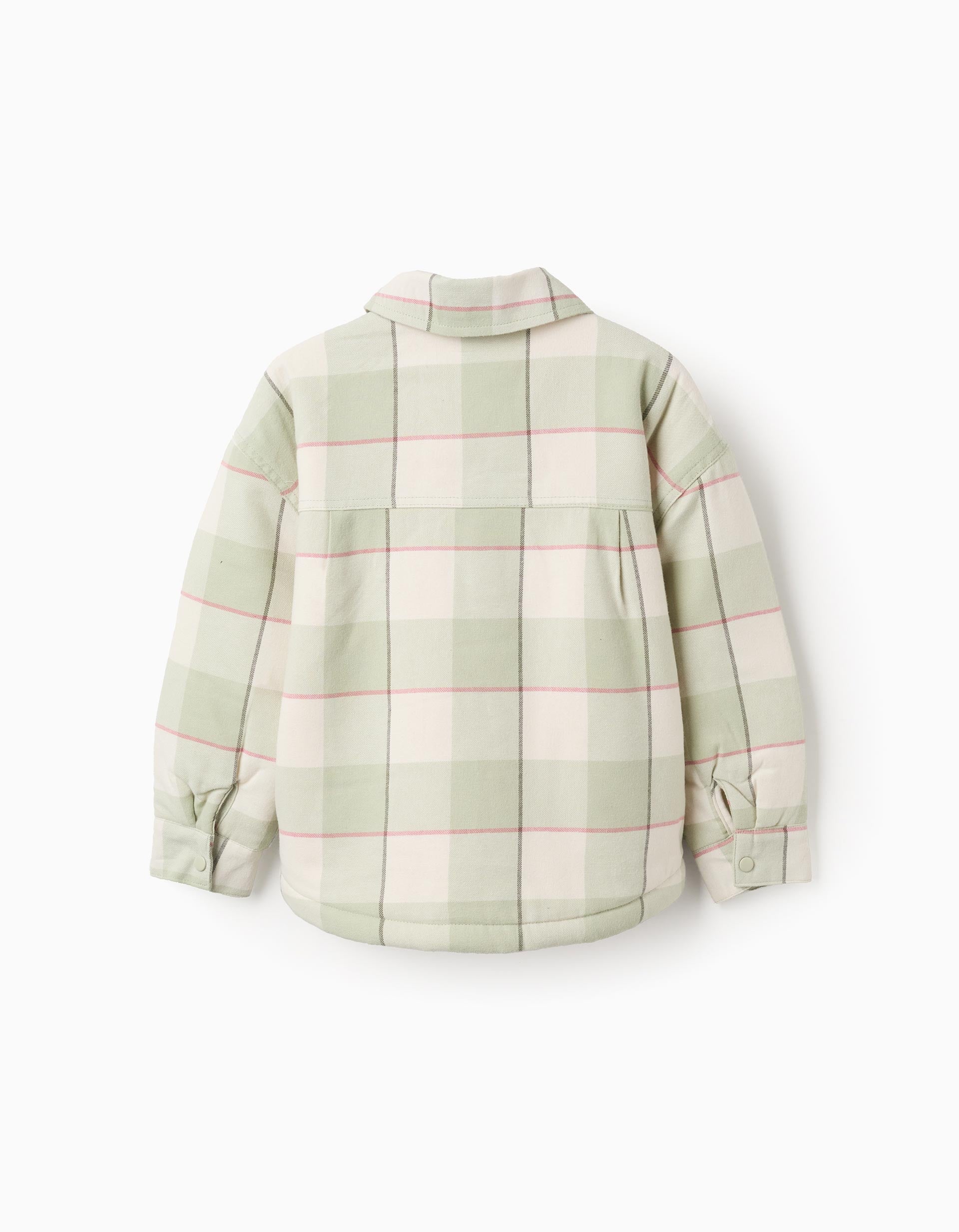 Flannel jacket with sherpa lining for girls, light green
