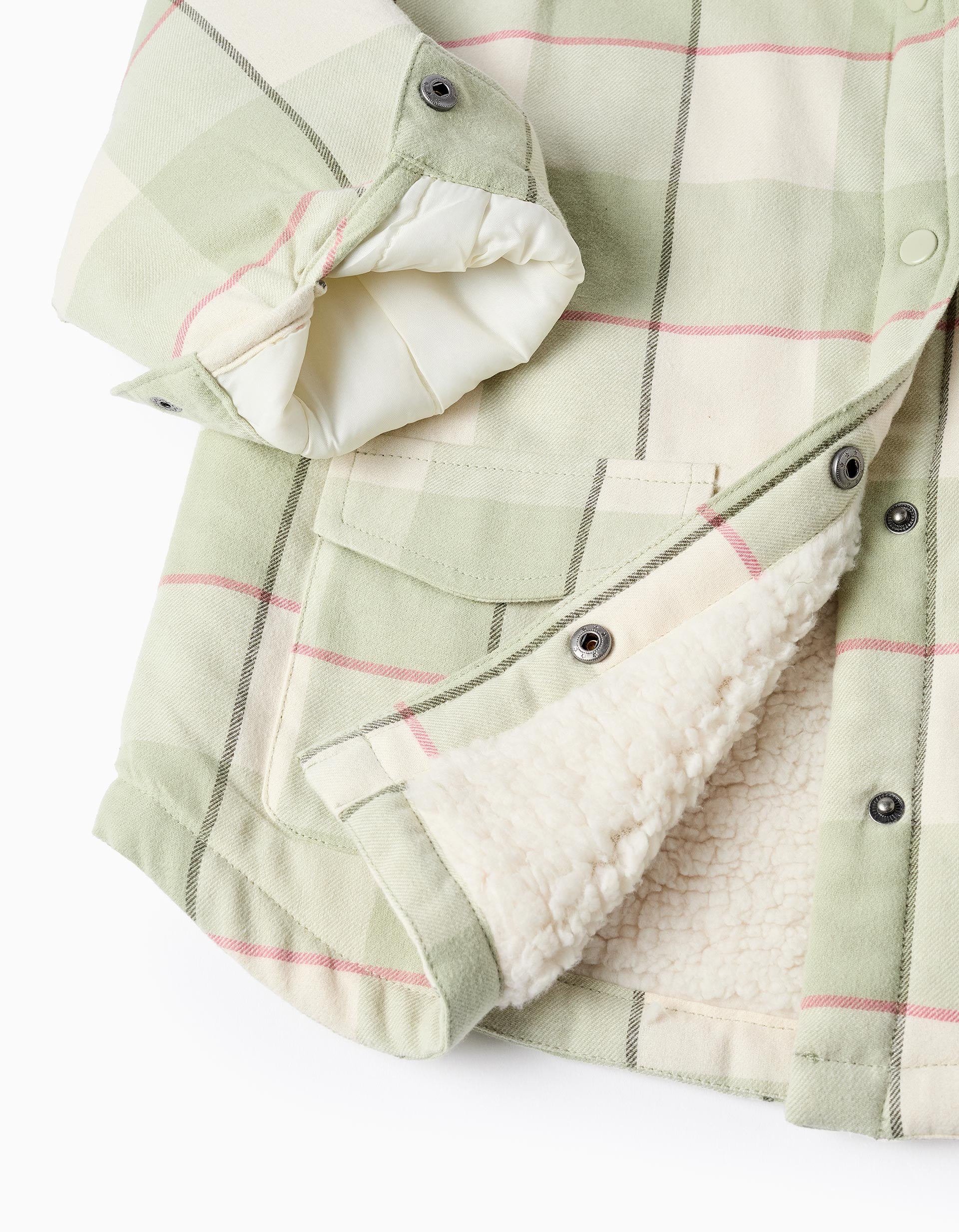 Flannel jacket with sherpa lining for girls, light green