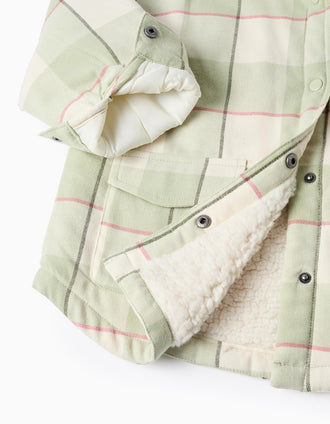 Veste en flanelle avec intérieur en sherpa pour fille, vert clair