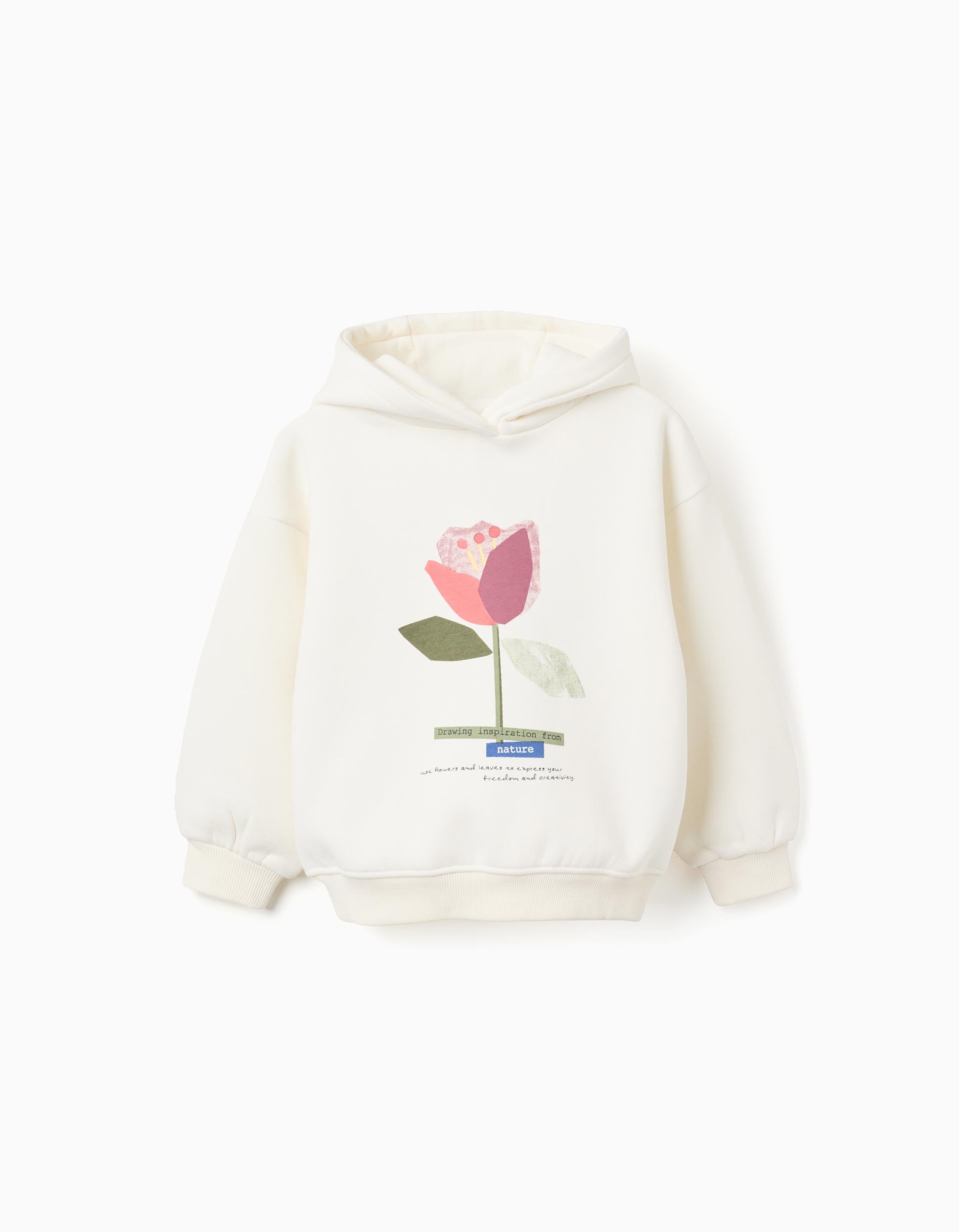 Sweat peigné à capuche avec imprimé 'fleur' pour fille, blanc
