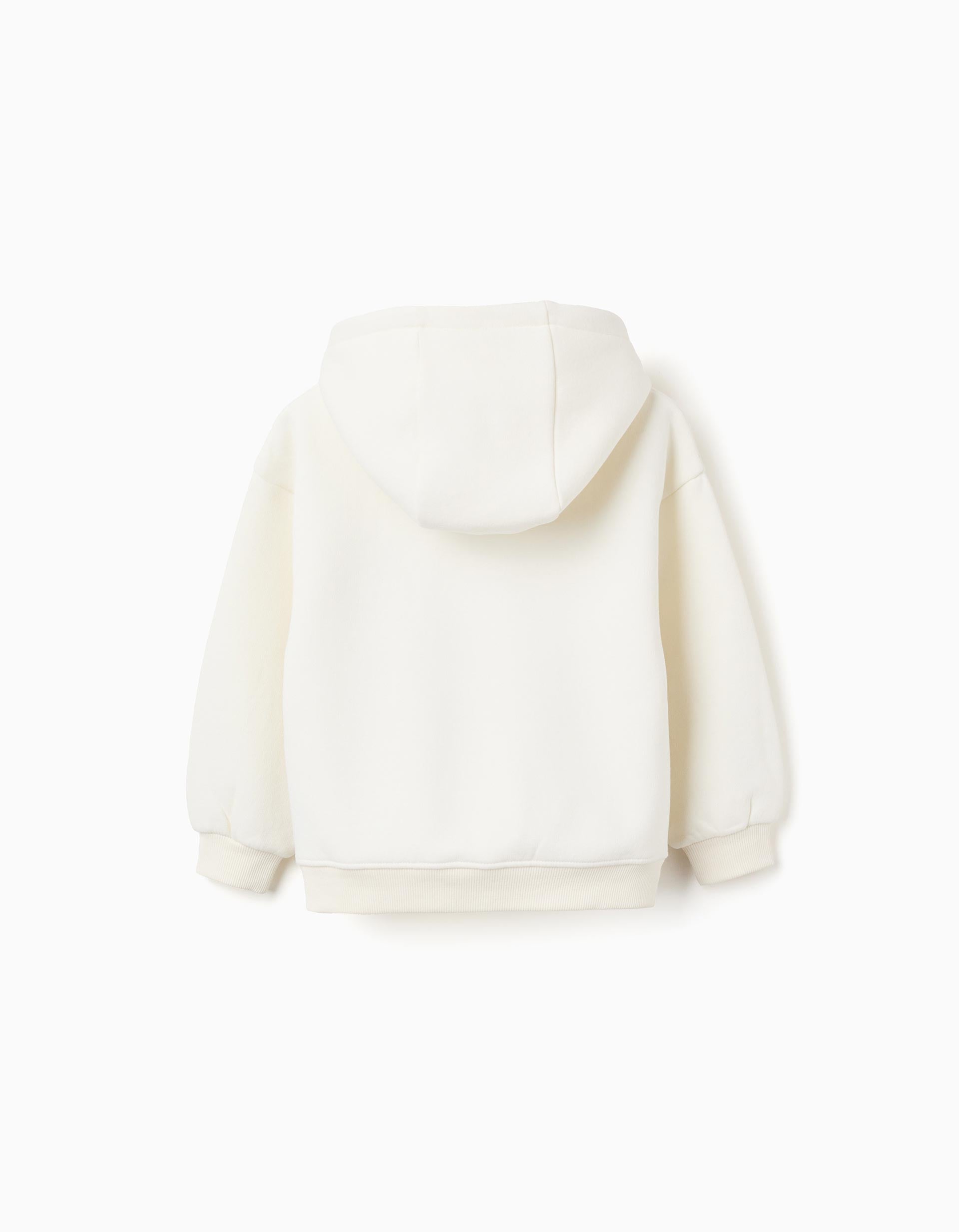 Sweat peigné à capuche avec imprimé 'fleur' pour fille, blanc