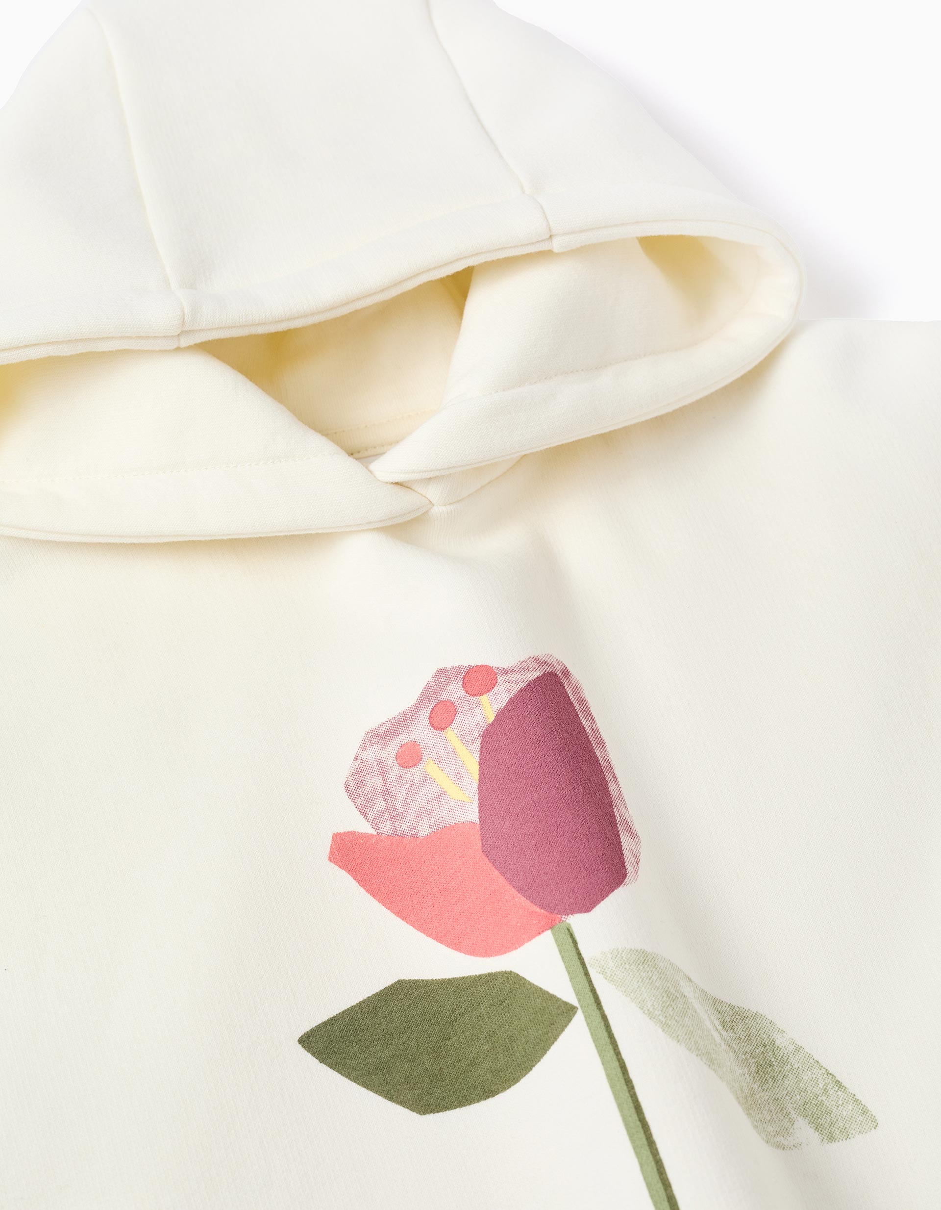 Sweat peigné à capuche avec imprimé 'fleur' pour fille, blanc