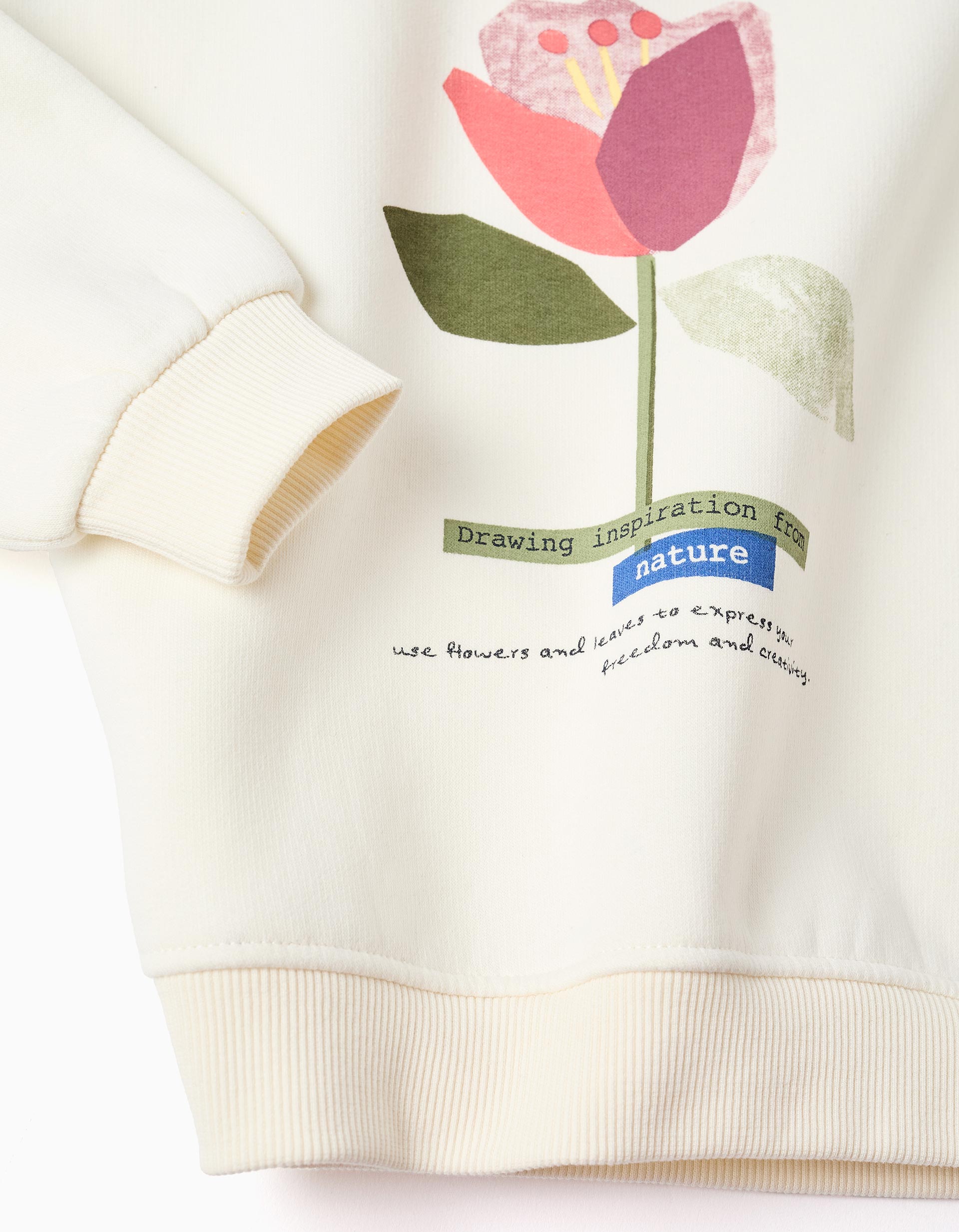 Sweat peigné à capuche avec imprimé 'fleur' pour fille, blanc