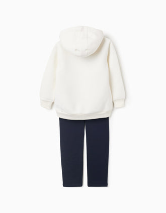 Sudadera con capucha + leggings perchados para niña, blanco/azul oscuro