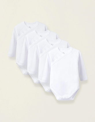 Pack de 4 Bodies Perchados de Algodón para Recién Nacido y Bebé, Blanco