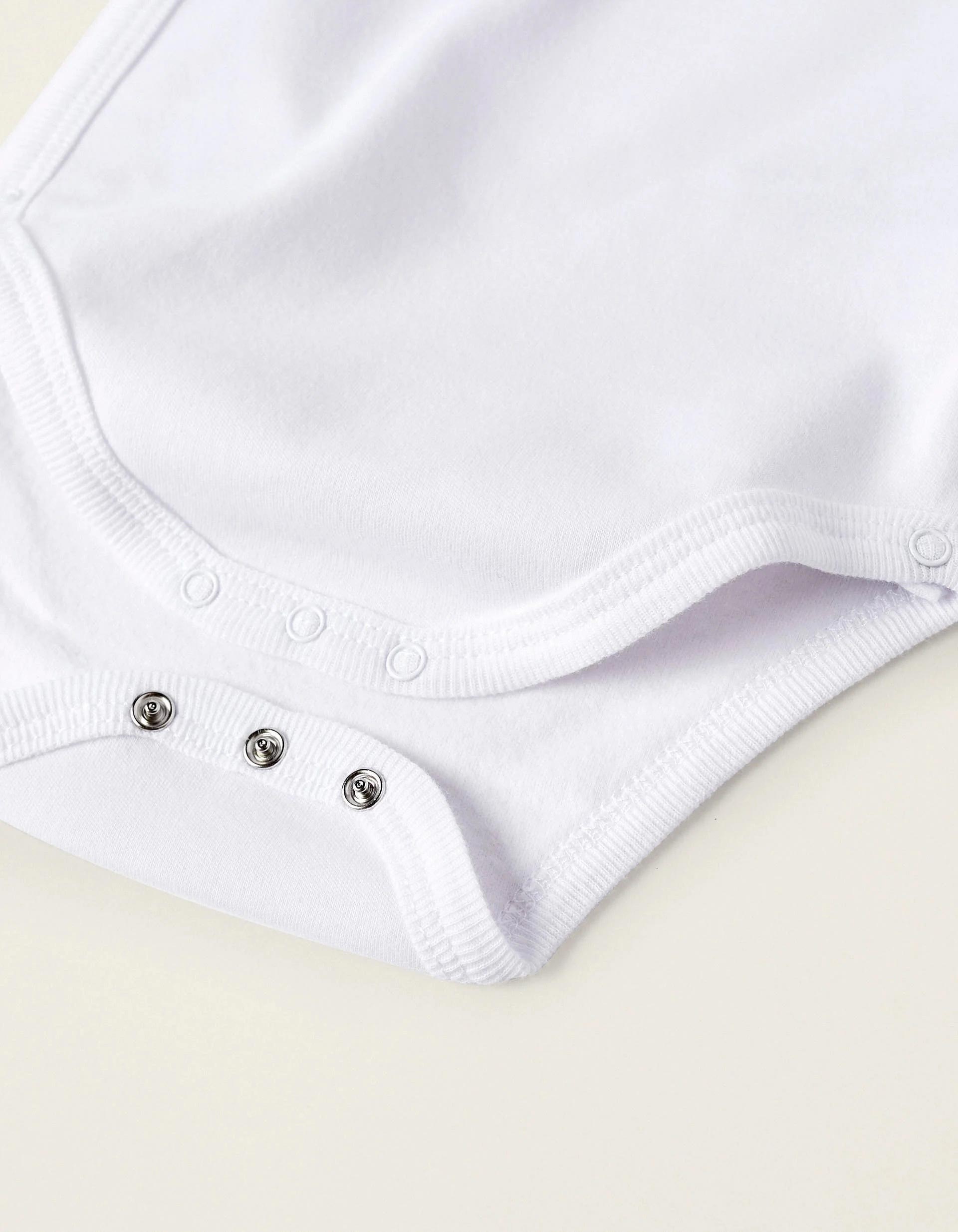 Pack de 4 Bodies Cardados de Algodão para Recém-Nascido e Bebé, Branco