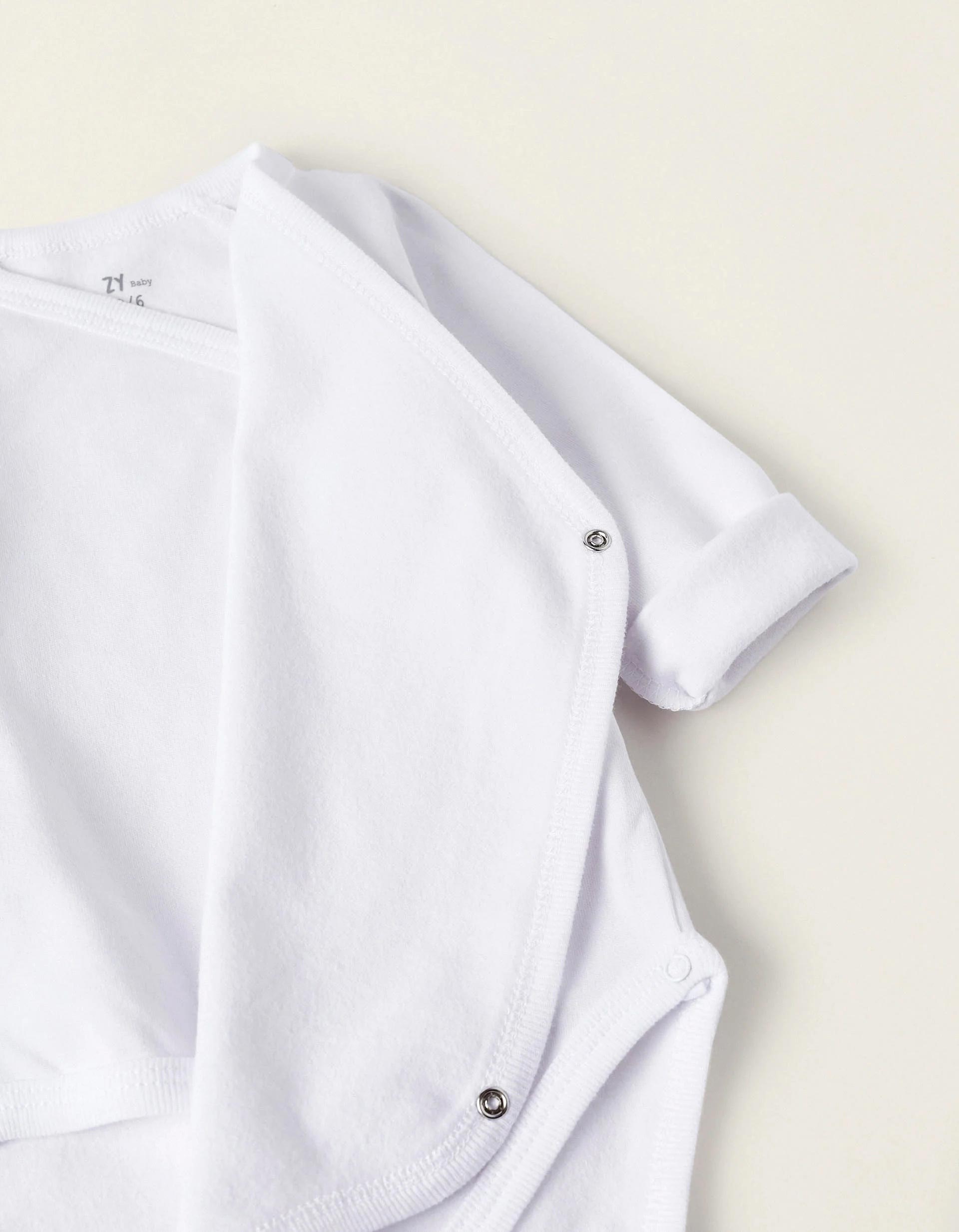 Pack de 4 Bodies Cardados de Algodão para Recém-Nascido e Bebé, Branco