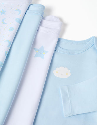 Pack de 4 bodies de algodón para recién nacido y bebé, azul/blanco