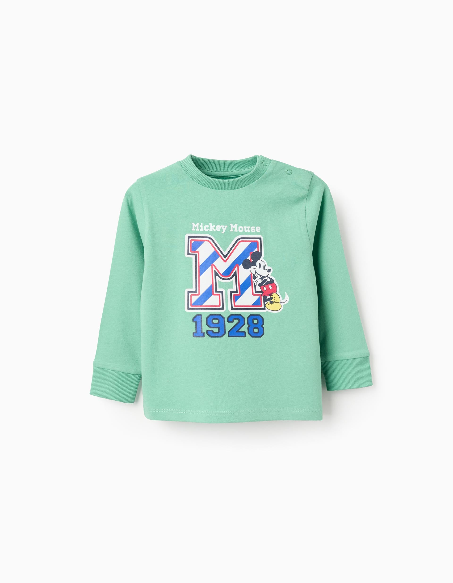 Long Sleeve Cotton T-shirt for Baby Boys 'Mickey', Green