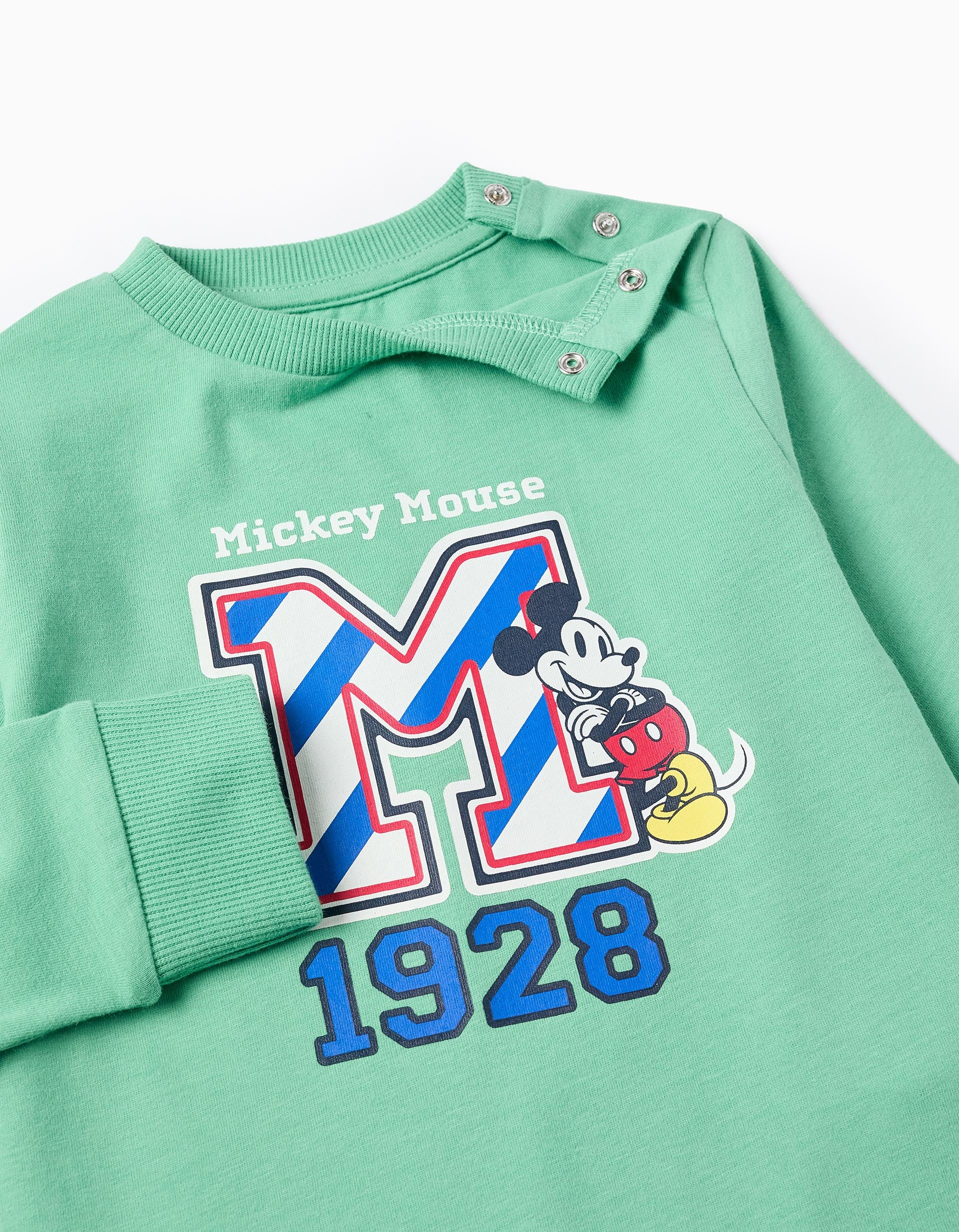 Long Sleeve Cotton T-shirt for Baby Boys 'Mickey', Green