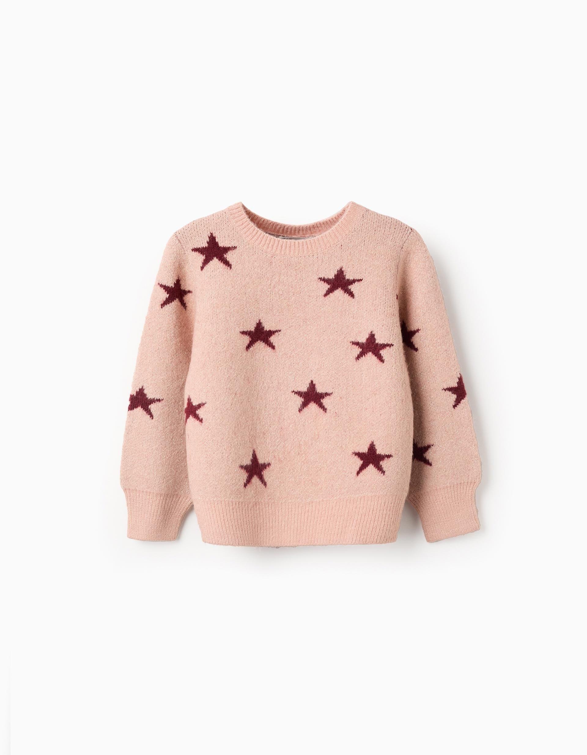 Camisola de malha com estrelas de lurex para menina, rosa/bordô