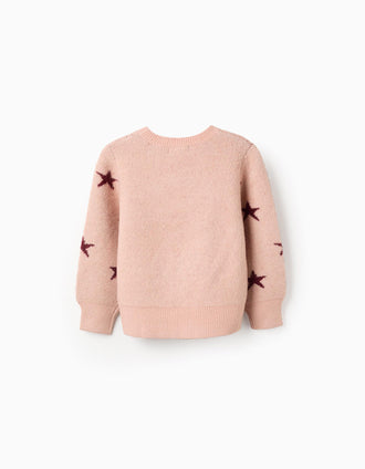 Jersey de punto con estrellas de lúrex para niña, rosa/burdeos