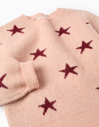 Jersey de punto con estrellas de lúrex para niña, rosa/burdeos