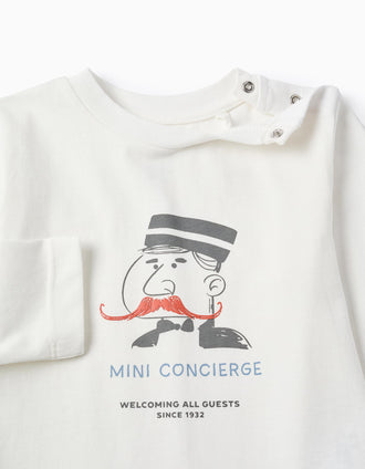 T-shirt de Manga Comprida para Bebé Menino 'Mini Concierge', Branco