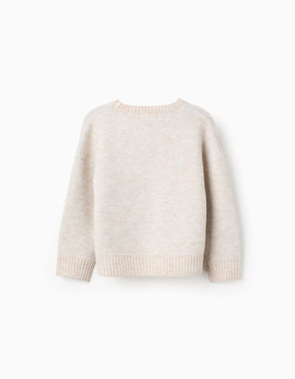 Jersey de punto con luna y estrellas de lúrex para niña, beige