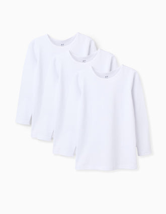 Pack of 3 Extra Warm Long Sleeve Vests for Boys, White