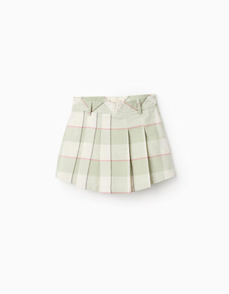 Falda-Pantalón de Franela con Cuadros para Niña, Verde