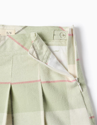 Falda-Pantalón de Franela con Cuadros para Niña, Verde
