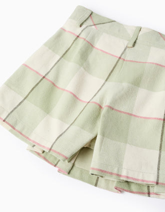Falda-Pantalón de Franela con Cuadros para Niña, Verde