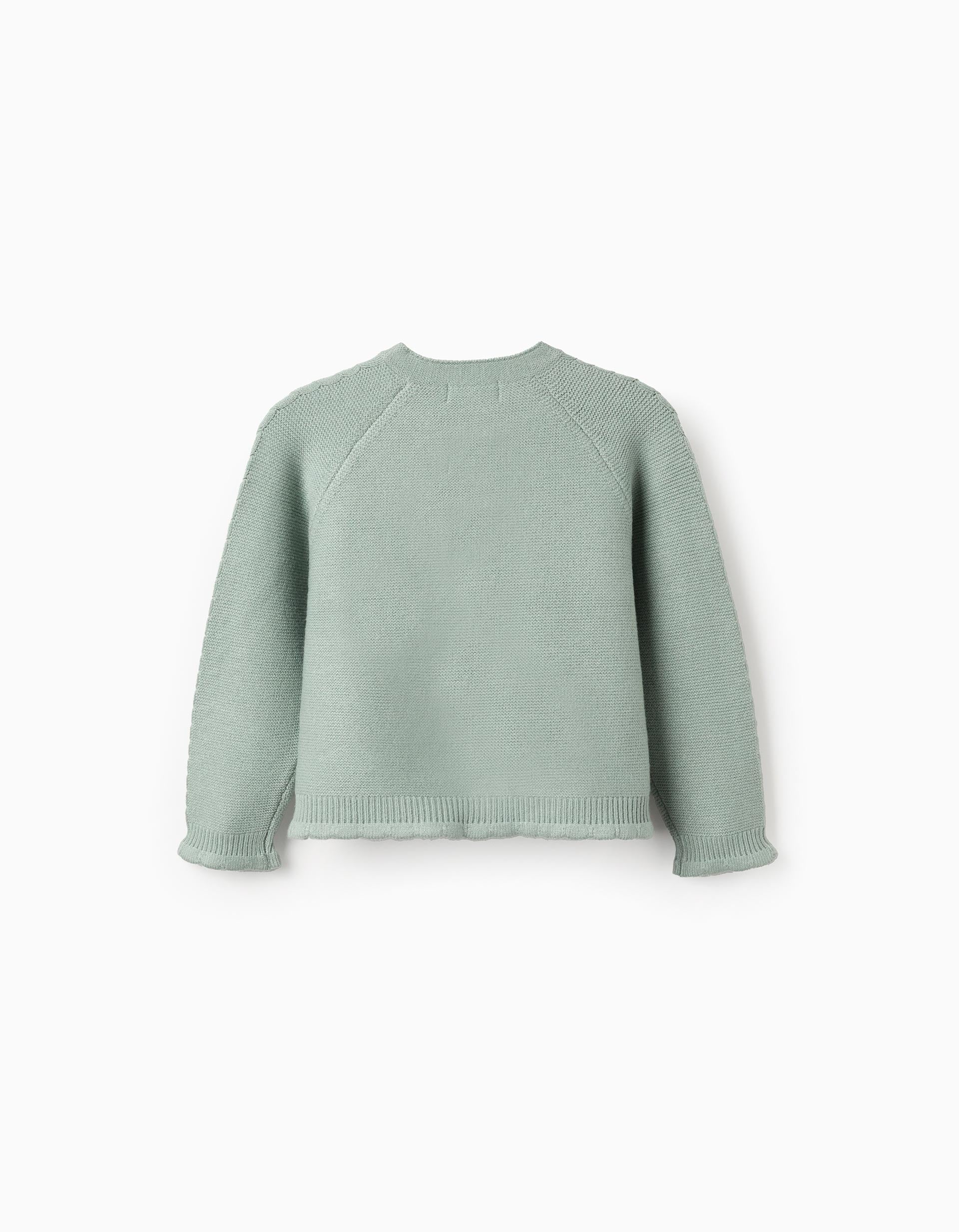 Knitted cardigan with cable details for girls, light green
