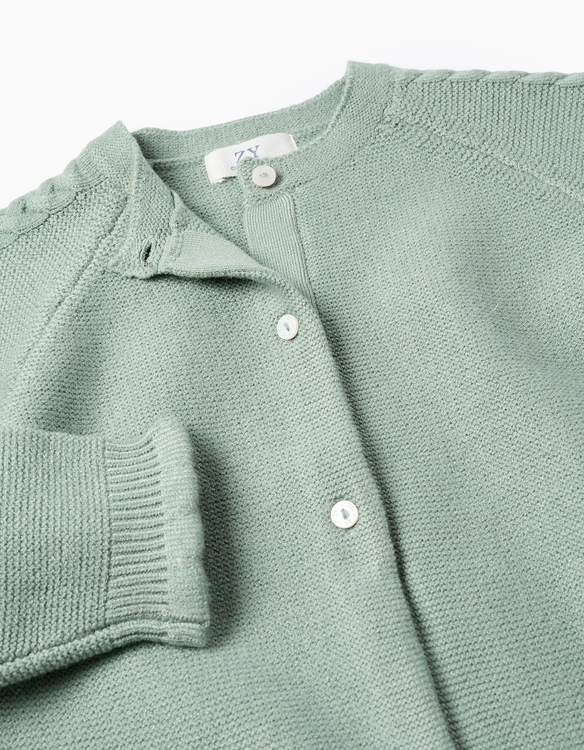 Knitted cardigan with cable details for girls, light green