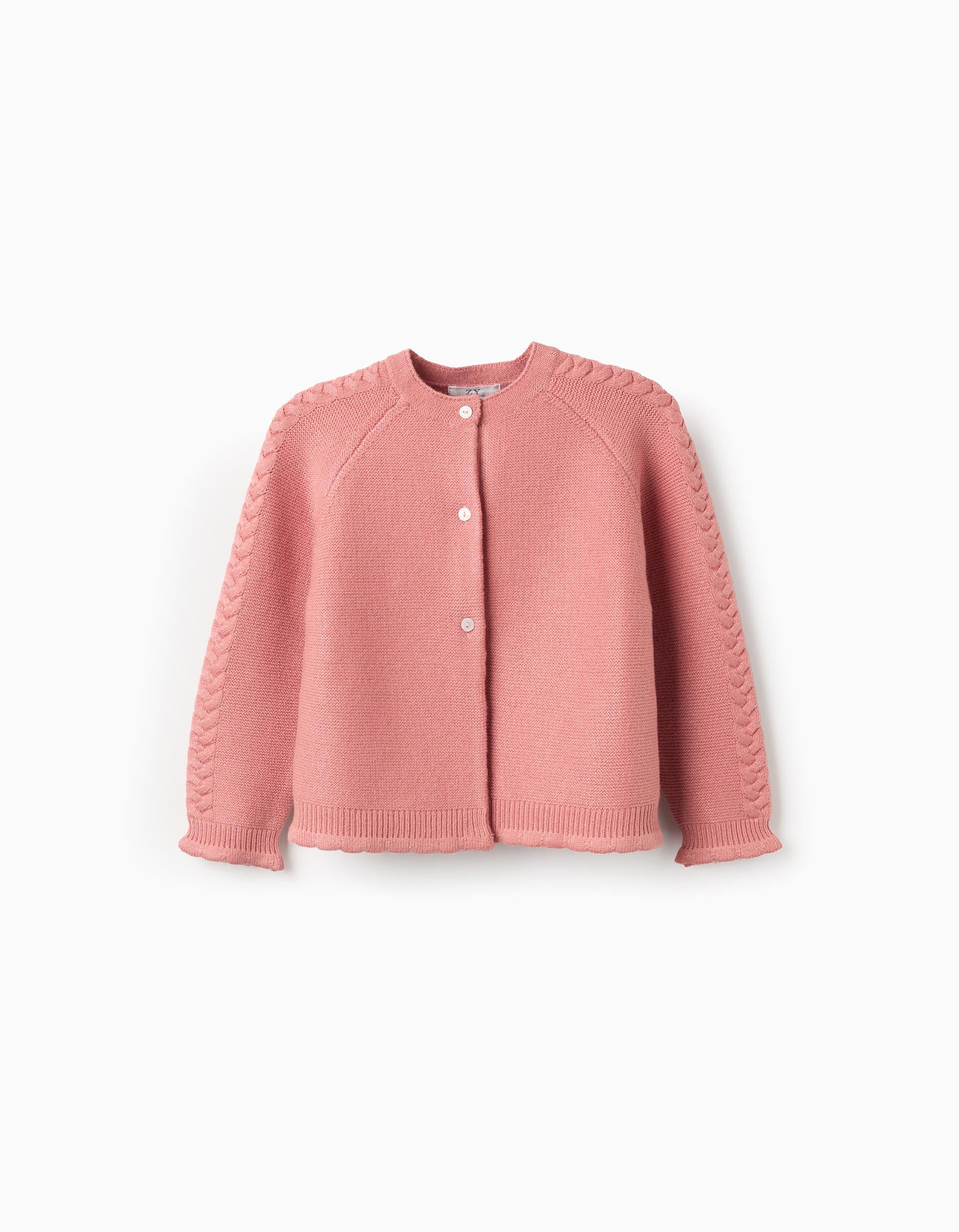 Cardigan à col rond avec détail à torsades pour fille, rose