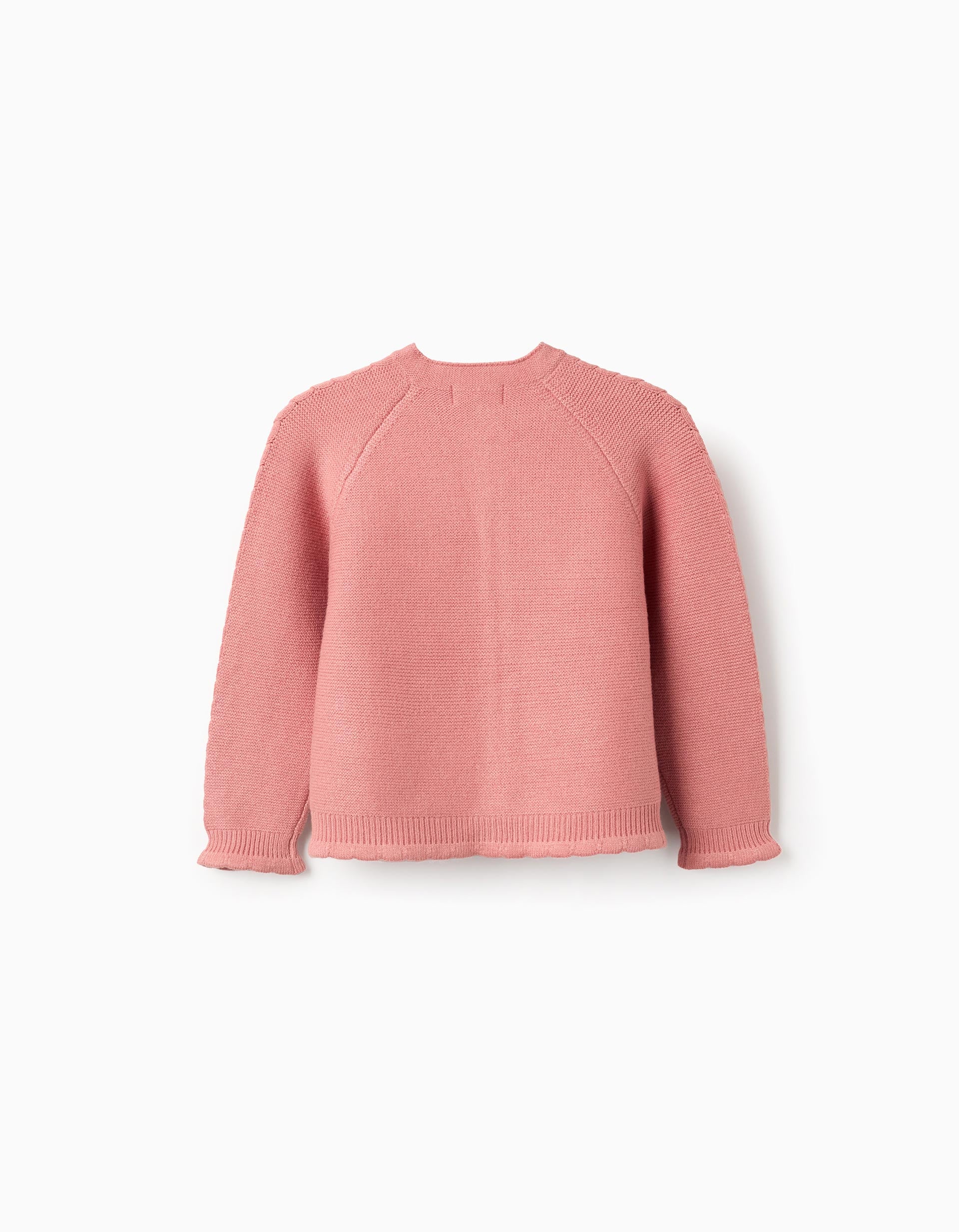 Cardigan à col rond avec détail à torsades pour fille, rose