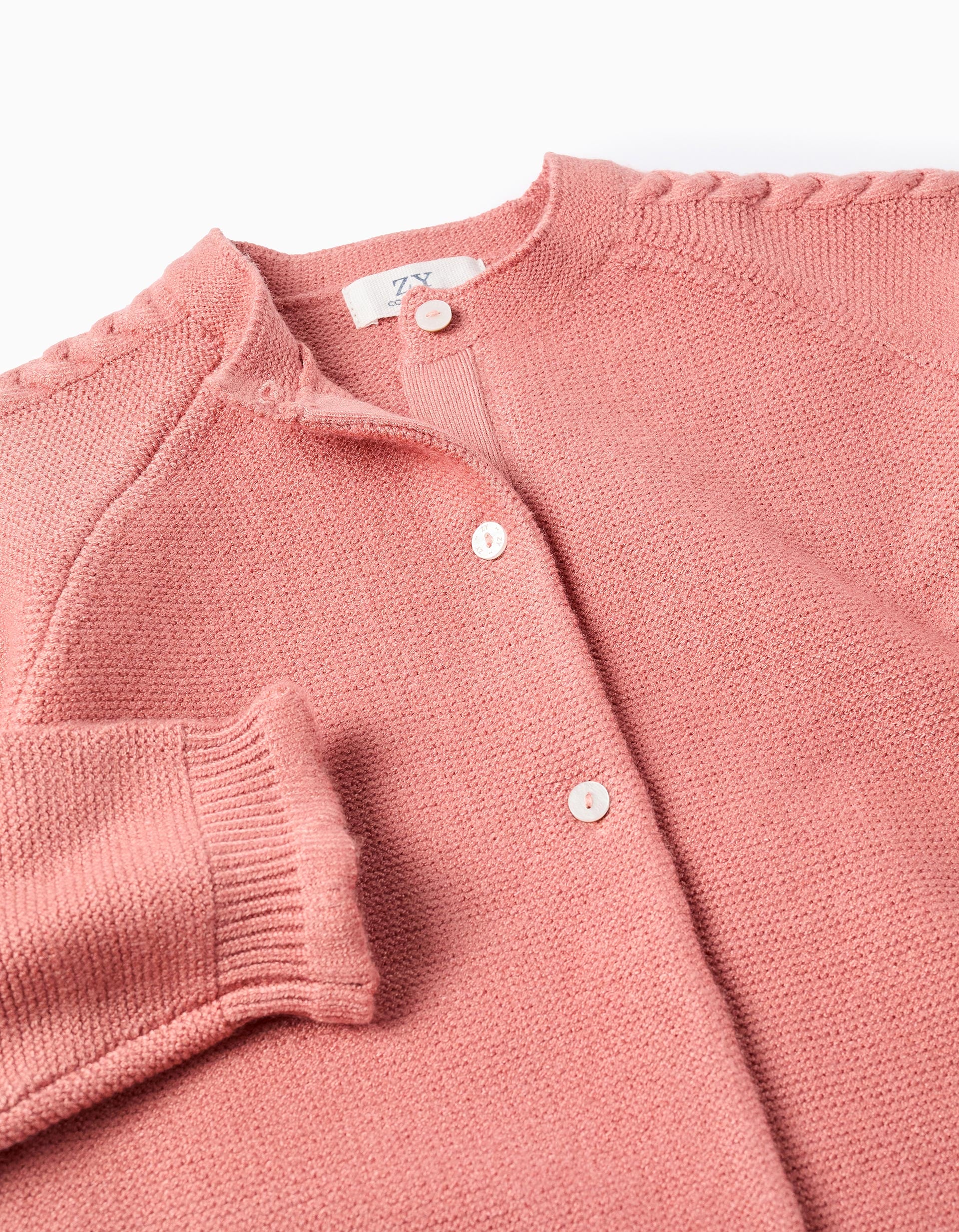 Cardigan à col rond avec détail à torsades pour fille, rose