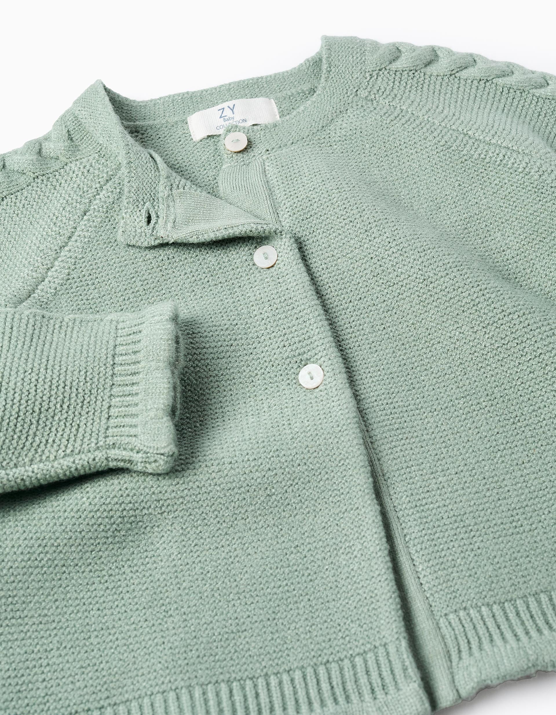 Casaco de malha com detalhes entrançados para bebé menina, verde-claro