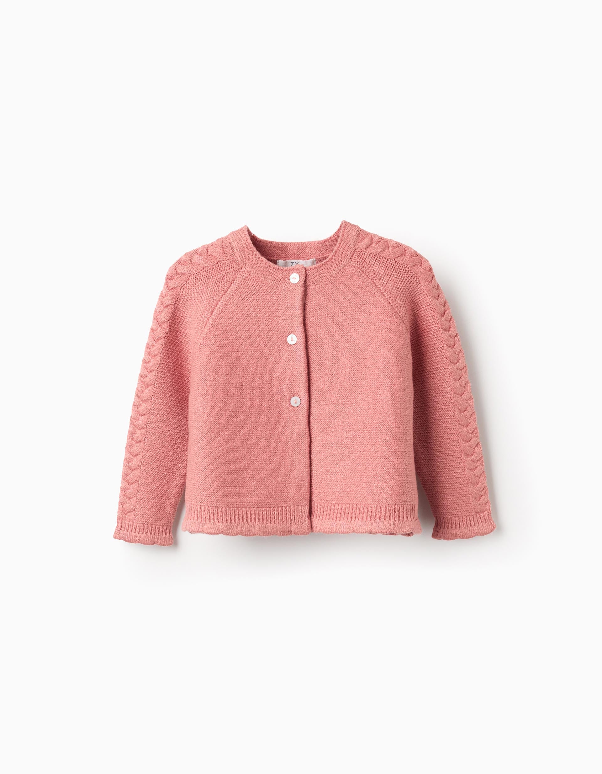 Casaco de malha com detalhes entrançados para bebé menina, rosa