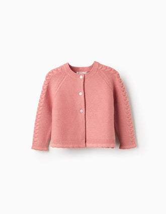 Knitted cardigan with cable details for baby girls, pink