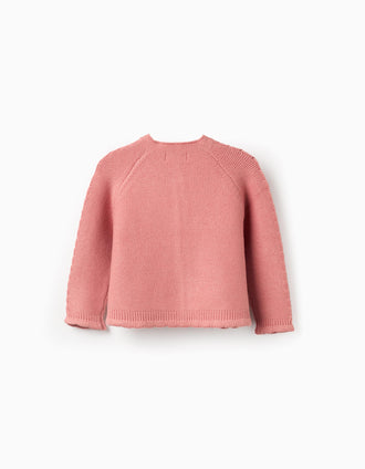 Knitted cardigan with cable details for baby girls, pink